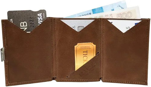 Vista 4 de EXENTRI Billetera Trifold de cuero - bloqueo RFID con clip de bloqueo de acero inoxidable