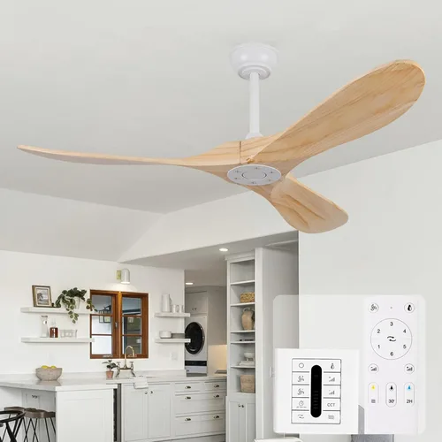 Vista 8 de Ventilador de techo negro de 36 pulgadas sin luces, pequeños ventiladores de techo de madera sin luces con control remoto, 3 aspas, hélice