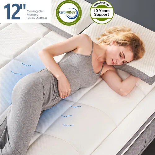 Vista 2 de Colchón de tamaño matrimonial, colchón de espuma viscoelástica con infusión de gel, colchón híbrido de resorte de bolsillo de 12 pulgadas en una