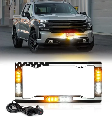Vista 11 de Xprite Luz estroboscópica de matrícula de 36 LED, luces estroboscópicas delanteras/traseras con bandera de EE. UU., 22 modos de parpadeo, luz