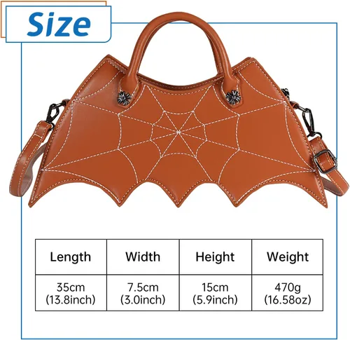 Vista 2 de Ovida Bolso de hombro con ala de murciélago, bolso de Halloween de piel sintética, bolso cruzado de tela de araña, bolso gótico de murciélago