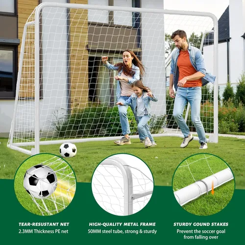 Vista 4 de NAIZEA Porterías de fútbol – 24x8/21x7/18x7/12x6/16x7/10x6/8x6/6x4 pies para patio trasero – Portería de fútbol de metal para jóvenes adultos