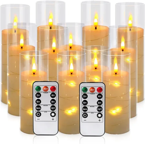 Vista 13 de fclayvts Paquete de 12 Velas de Pilar LED Sin Llama de Halloween - Funcionan con Baterías con Control Remoto y Temporizador, Luz Cálida Parpadeante