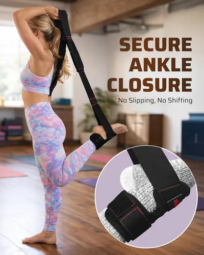 Vista 3 de THEFITGUY - Correa de estiramiento cuádruple con soporte de tobillo para fisioterapia 4-loop non-elastic strap for quad and hip flexor stretching