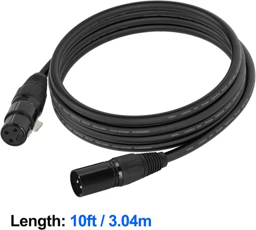 Vista 2 de Cable DMX de 10 pies, paquete de 4 cables de luz DMX de 9.8 ft, cables DMX de 3 pines, cable de señal XLR macho a hembra con conectores metálicos