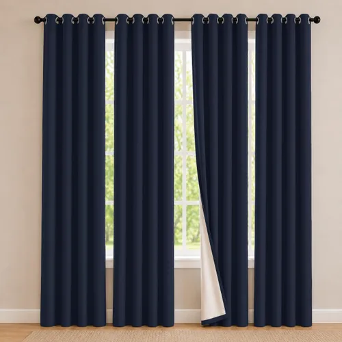 Vista 25 de 2 paneles de cortinas 100% opacas, de peso medio, con aislamiento térmico y ojales para dormitorio, sala de estar, tratamiento de ventana