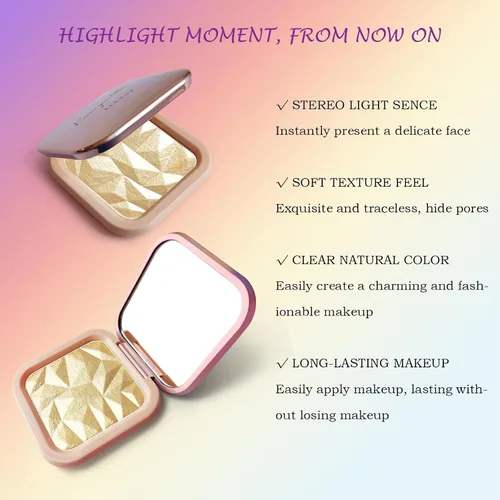Vista 5 de Paleta de maquillaje iluminador, paleta de contorno brillante en polvo para iluminar el contorno de la cara, maquillaje dorado con reflejos