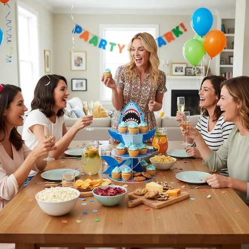 Vista 7 de Zopeal Soporte de 3 niveles para cupcakes con temática de tiburón, tiburón