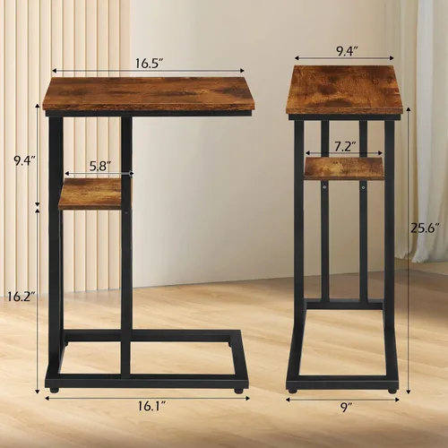 Vista 3 de Mesa auxiliar en forma de C para sofá, mesa auxiliar de sofá para espacios pequeños, mesas auxiliares delgadas para sofá cama, mesa de aperitivos