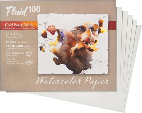 Vista 16 de Bloque de Papel Acuarela Fluid 100, 4 x 6 pulgadas, 15 Hojas, 140 libras (300 GSM) 100% Algodón, Ficha de Prensa Fría para Pintura Artística