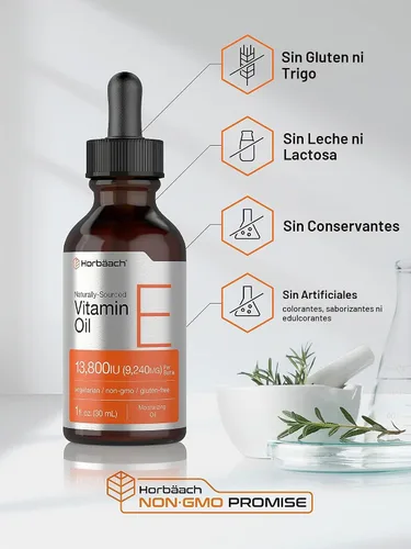 Vista 4 de Horbäach Aceite de vitamina E 13,800 UI 1oz para rostro y piel