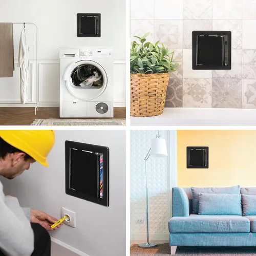 Vista 4 de Panel de acceso de plástico negro de 6" x 6". Panel de puerta de conducto de servicio. Panel de acceso de pared para fontanería, electricidad