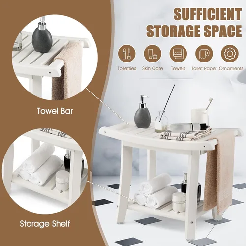 Vista 3 de COSTWAY Banco de ducha para ducha interior, taburete impermeable para Blanco cremoso