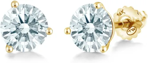 Vista 77 de Gem Stone King Aretes de Martini de oro amarillo de 14 quilates Aretes de tuerca de 3 puntas para mujeres y hombres Redondos de 0.236 pulgadas