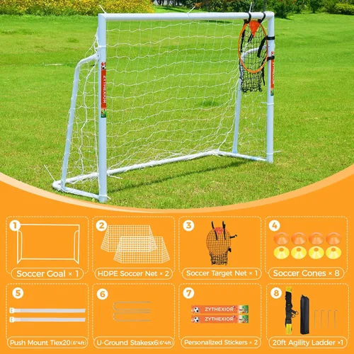Vista 6 de Portería de fútbol de 12 x 6, 10 x 6.5, 8 x 6, 6 x 4 pies, portería de fútbol de metal para patio trasero, portería de fútbol para niños, jóvenes