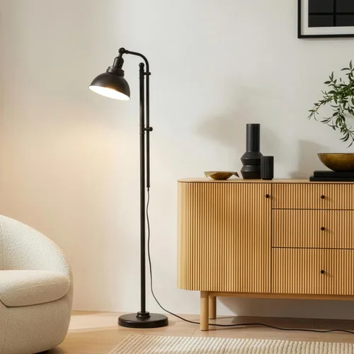Vista 9 de Brightech Dylan - Lámpara de pie industrial para salas de estar y oficinas, luz LED brillante, encantadora lámpara de pie de granja, lectura