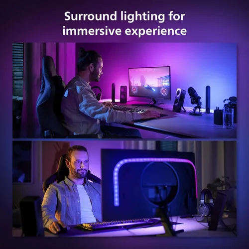 Vista 5 de Philips Hue Tira de luz LED de PC con degradado de ambiente blanco y de color para monitores de 24 a 27 pulgadas, requiere Hue Hub, compatible