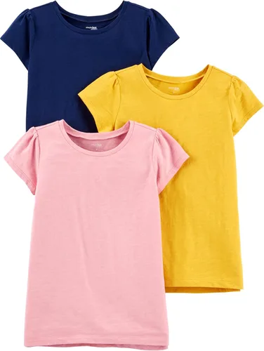 Vista 11 de Simple Joys by Carter's Camisas y tops de manga corta para niñas, paquete de 3 Corazones grises/dinosaurio rosa/impresión de texto blanco