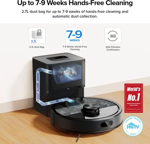 Vista 2 de roborock Q7 M5+ Robot de aspiradora y fregona, actualización de Q5 Max+, hasta 7-9 semanas de autovaciado, succión de 10000 Pa, sistema dual