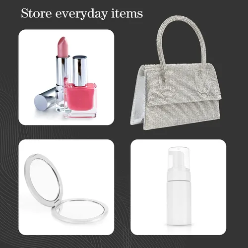 Vista 4 de Bolsos de mano con asa superior para mujer, elegante y elegante, con cuentas brillantes, bolso de mano, bolso cruzado de cadena para noche, fiesta