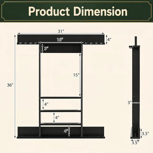 Vista 7 de Soporte para tacos de billar solamente, soporte de madera para tacos de piscina, capacidad para 8 tacos, 16 bolas de billar y estante para bolas