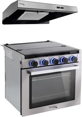 Vista 10 de Estufa RecPro RV de acabado negro Estufa de gas de 21" de altura Tres quemadores de 6500 y 8000 BTU Horno de 7100 BTU con capacidad de 1.8