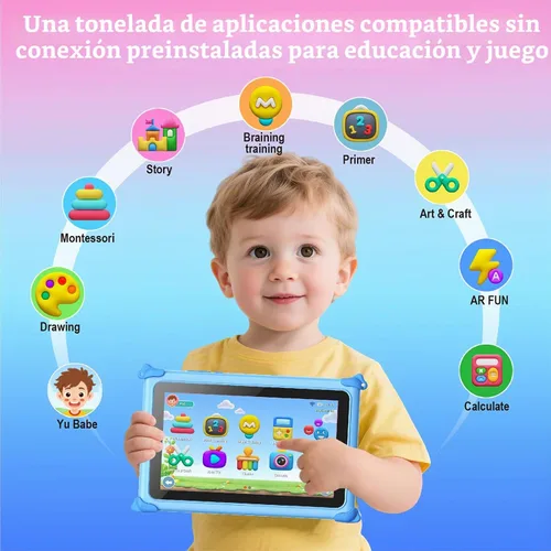 Vista 2 de Trayoo Kids Tablet, 7IN Toddler Tablet for Kids with 32GB ROM, Shockproof Case, Education Apps Pre-Installed, Parental Control, WiFi, Netflix Azul