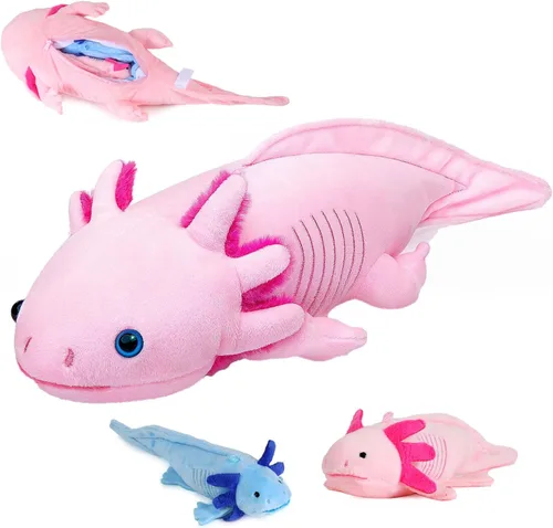 Vista 11 de Tiny Heart Peluche de Axolotl, animal de peluche, bonito juguete de peluche realista con ambistoma, regalos para niños, 18 pulgadas de largo