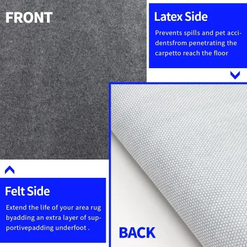 Vista 2 de Almohadilla antideslizante 100% impermeable de 2 x 3 para alfombras de área grande, almohadilla de protección de suelo de fieltro duradera