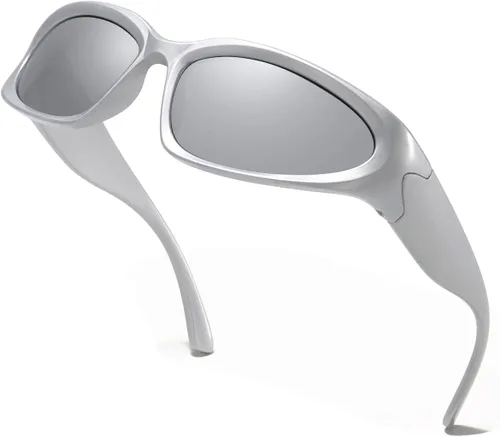 Vista 8 de Gafas de sol deportivas envolventes para hombres y mujeres, marco grueso ovalado de moda, de plástico ligero y duradero para exteriores UV400
