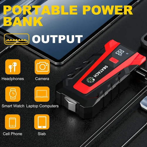 Vista 4 de Scatach Jump Starter, 6000A batería Jumper Starter Portable 12V Jump Box CORAL ROJO
