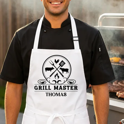 Vista 3 de Delantal para barbacoa y parrilla, regalo personalizado para el día del padre para papá, maestro de parrilla, abuelo, delantal de chef, delantales