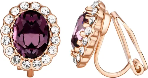 Vista 14 de Yoursfs Austria - Aretes de clip de cristal para mujer, chapados en oro de 18 quilates, joyería de moda con halo de circonita cúbica, aretes sin