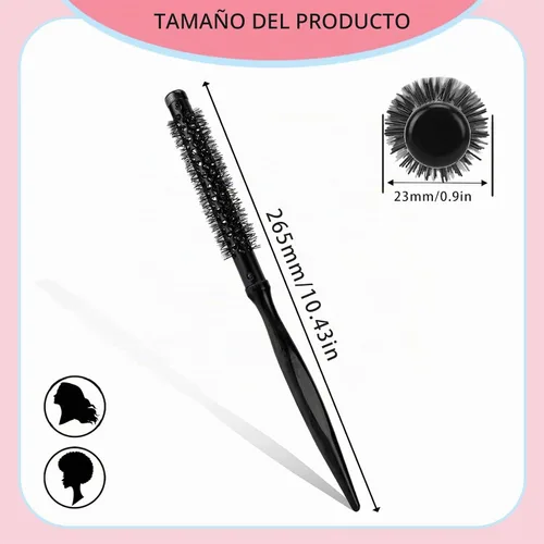 Vista 5 de Pequeño cepillo redondo de cerdas de nailon para peinar el cabello de las mujeres, mini rodillo Quiff para secar con soplado, levantar flequillo