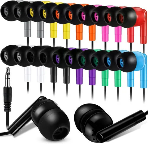 Vista 9 de Kanayu Paquete de 50 auriculares con cable a granel para aulas, auriculares básicos para estudiantes, sin micrófono, con conector de 0.138 in