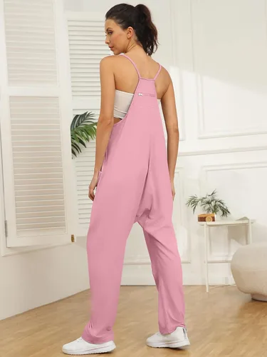 Vista 2 de AUTOMET Overol casual de verano para mujer, sin mangas, holgado, tirantes delgados, overoles holgados con bolsillos 2023