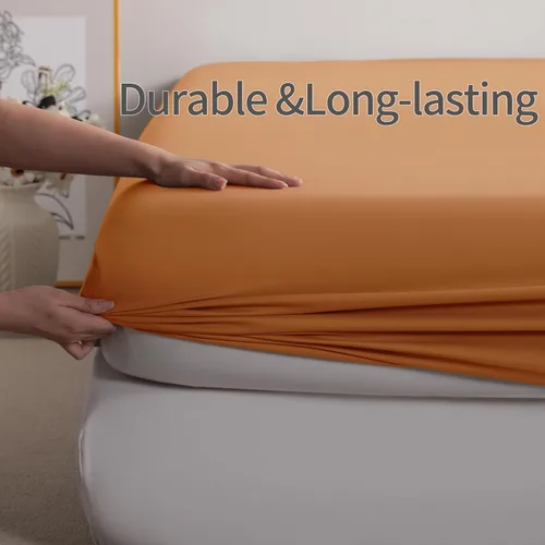 Vista 2 de BEDSUM - Sábana bajera de microfibra con bolsillo profundo para colchón, resistente a las arrugas, la decoloración y las manchas Naranja pálido