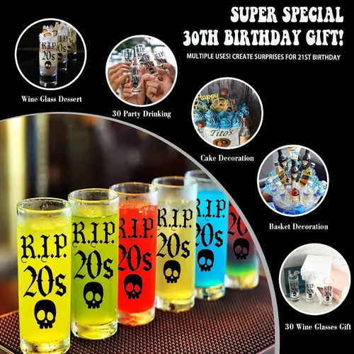 Vista 2 de JUSTOTRY Vaso de chupito de 30 cumpleaños – RIP 20s 2oz vaso de chupito de 2 onzas, mejor regalo de 30 cumpleaños, idea de regalo para mujeres 30