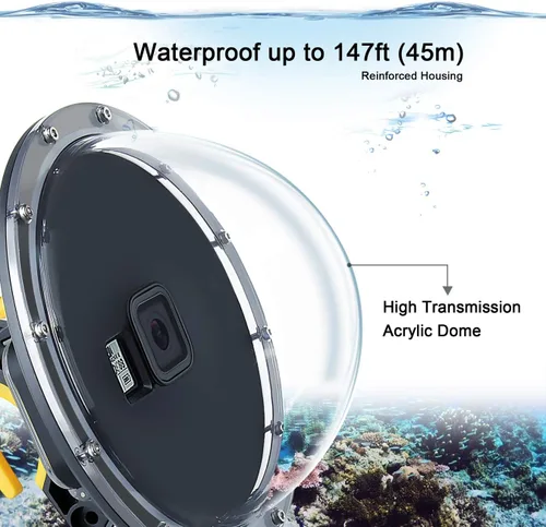 Vista 3 de SOONSUN Puerto domo para GoPro Hero 8 Negro, lente de domo subacuático de 147 pies con carcasa impermeable, agarre de mano flotante, gatillo