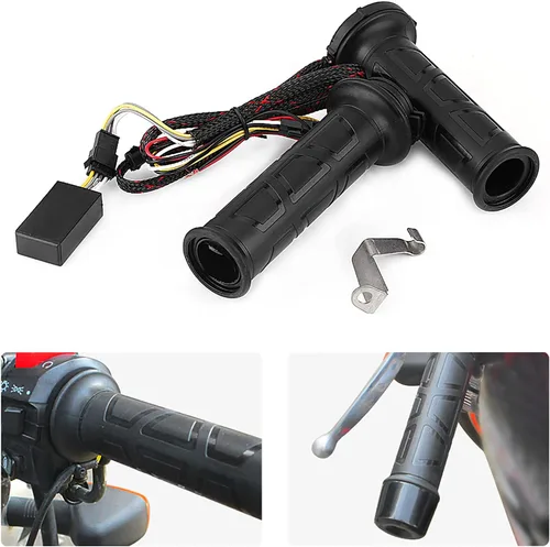 Vista 4 de Qiilu Empuñaduras eléctricas con calefacción para motocicleta, ajustable 0.866 in, negro, 12W-24W