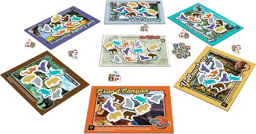 Vista 5 de USAOPOLY National Parks Get Wild Juego de dados de rodamiento rápido con ubicaciones icónicas de parques nacionales Gran juego para niños