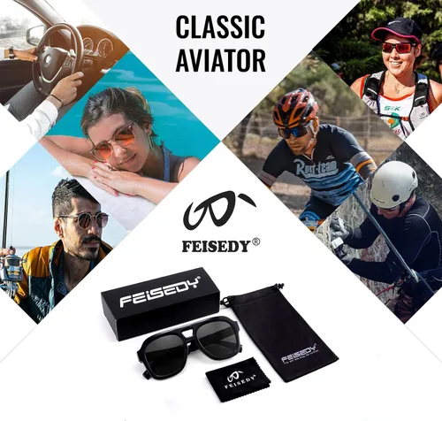 Vista 7 de FEISEDY Gafas de sol estilo aviador vintage con doble puente para mujeres y hombres, gafas cuadradas grandes con marco grueso UV400 B2846