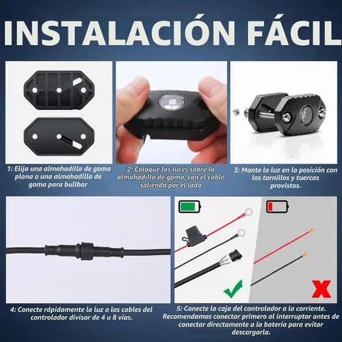 Vista 4 de 4WDKING Luces LED Rock, 2 vainas de luces de rueda ámbar para coche, camión, motocicleta