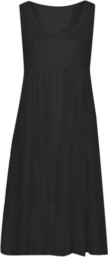 Vista 5 de Lisgai Vestido de verano para mujer, sin mangas, acampanado, cuello redondo, mini vestido liso, degradado, suelto, corto, plisado, vestido de verano