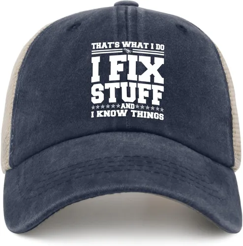 Vista 9 de Sombrero con texto en inglés "I Fix Stuff and I Know Things, para hombre, diseño de cosas geniales