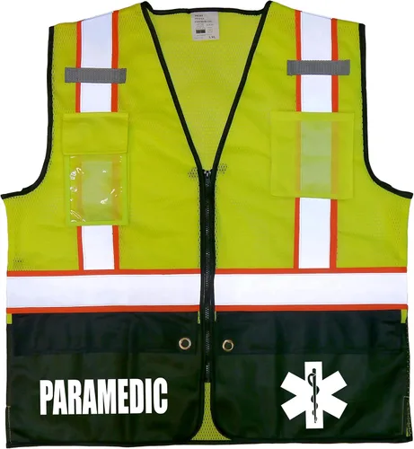 Vista 11 de Chaleco de seguridad para sobrevivientes paramédicos, tipo R Clase 2 con logotipos reflectantes y bolsillo trasero Jumbo