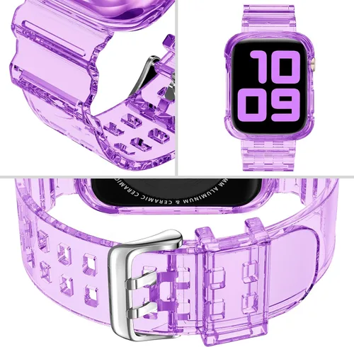 Vista 298 de DABAOZA - Correa transparente compatible con Apple Watch con estuche protector, correa deportiva de TPU con brillo para mujeres y hombres