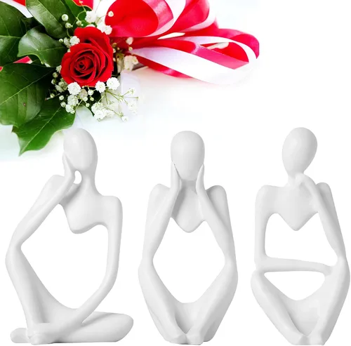 Vista 6 de Estatua de pensador de arte abstracto, 3 piezas de escultura de resina para decoración de mesa de oficina, sala de estar, estante, figuras doradas