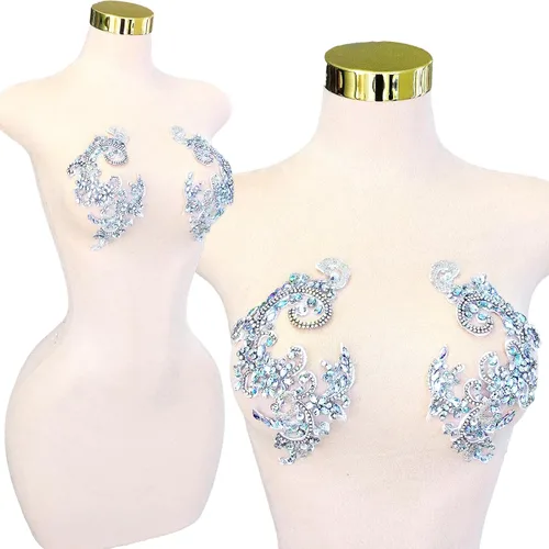 Vista 2 de Parches de cristal hechos a mano con cuentas de encaje de diamantes de imitación para accesorios de ropa de vestir (S1-champán)
