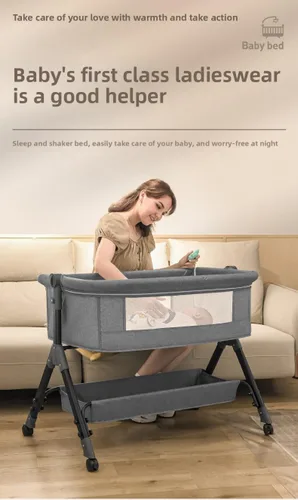Vista 4 de Next to Me - Cuna cuna plegable para bebé, cuna para dormir conjuntamente, cuna convertible para cama infantil (X3 gris)